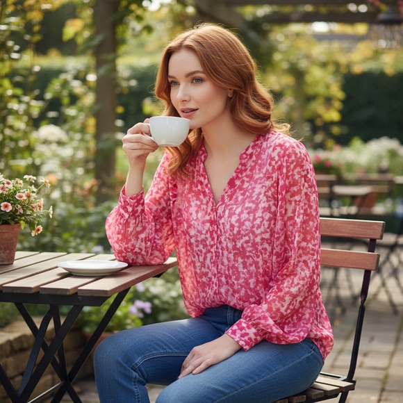 Calvin Klein V-Neck Chiffon Blouse- Size 1X- EUC $98 Retail - Picture 10 of 10